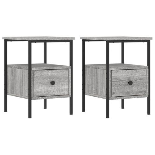 Tables De Chevet 2 Pièces Avec Étagère, Pieds Réglables, Gris Sonoma