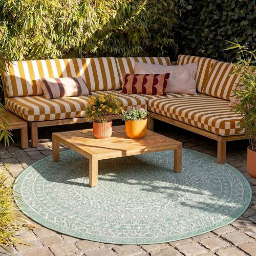 Tapis D'extérieur Rond - Summer Azteca Vert - Rond - D. 100 Cm