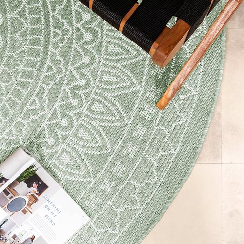 Tapis D'extérieur Rond - Summer Azteca Vert - Rond - D. 100 Cm