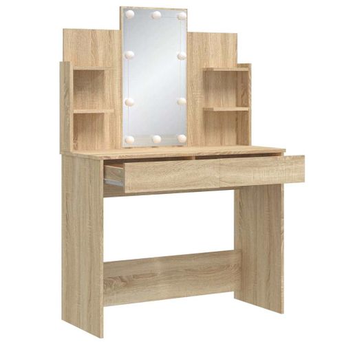 Coiffeuse Avec LED Sonoma Chêne 96x40x142 Cm Bois Contreplaqué Verre