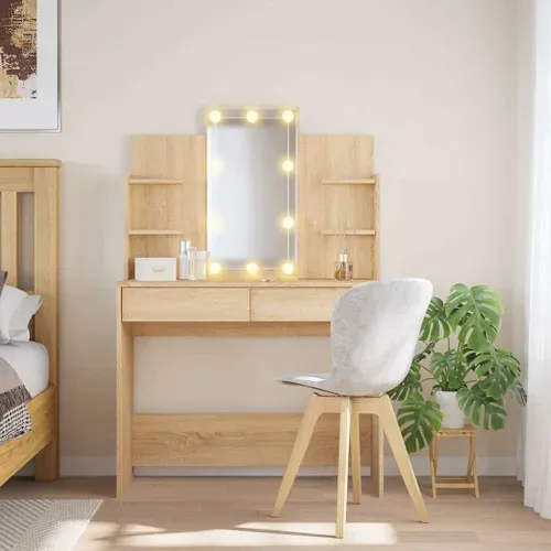 Coiffeuse Avec LED Sonoma Chêne 96x40x142 Cm Bois Contreplaqué Verre