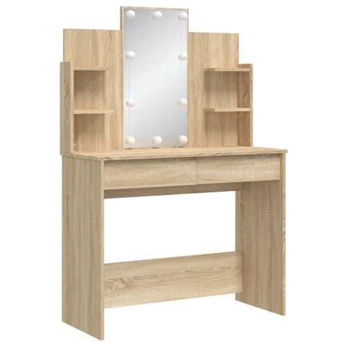 Coiffeuse Avec LED Sonoma Chêne 96x40x142 Cm Bois Contreplaqué Verre