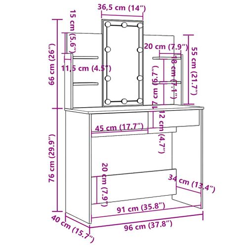 Coiffeuse Avec LED Sonoma Chêne 96x40x142 Cm Bois Contreplaqué Verre