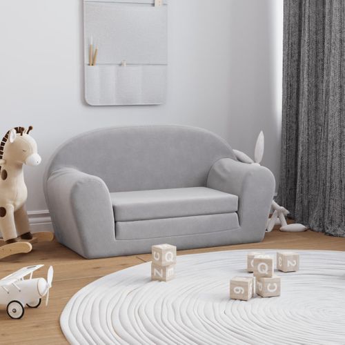 Canapé-lit Enfants 2 Places Gris Clair Peluche Douce