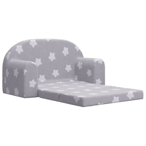 Canapé-lit Enfant 2 Places Gris Clair Étoiles Peluche Douce