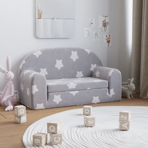 Canapé-lit Enfant 2 Places Gris Clair Étoiles Peluche Douce