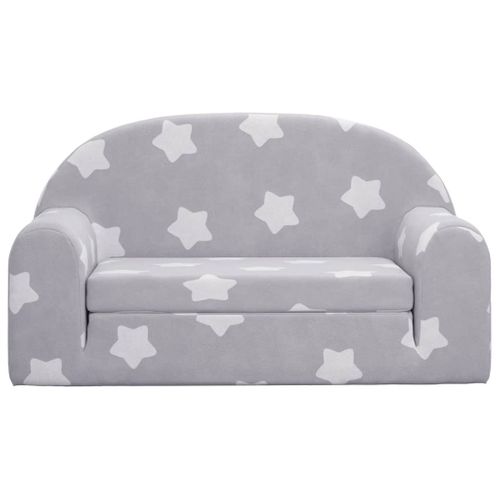 Canapé-lit Enfant 2 Places Gris Clair Étoiles Peluche Douce
