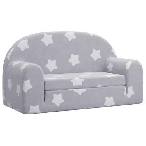 Canapé-lit Enfant 2 Places Gris Clair Étoiles Peluche Douce