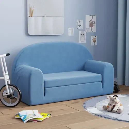 Canapé-lit Pour Enfants 2 Places Bleu Peluche Douce