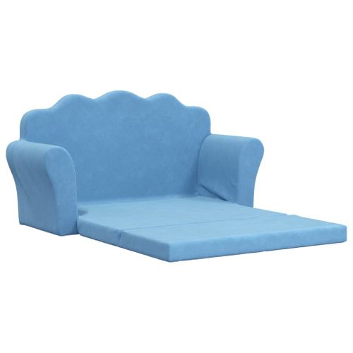 Canapé-lit Pour Enfants 2 Places Bleu Peluche Douce