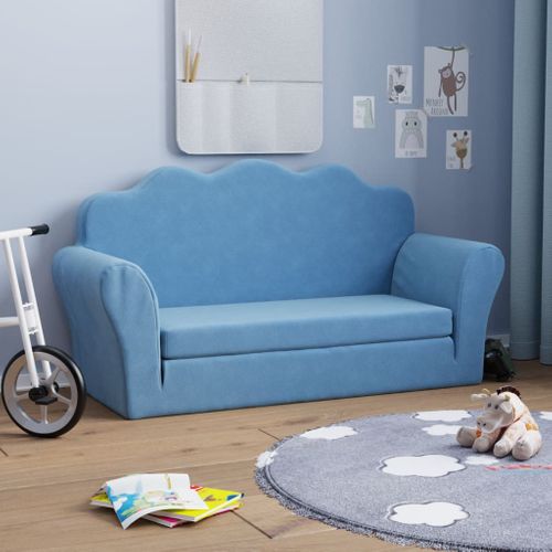 Canapé-lit Pour Enfants 2 Places Bleu Peluche Douce