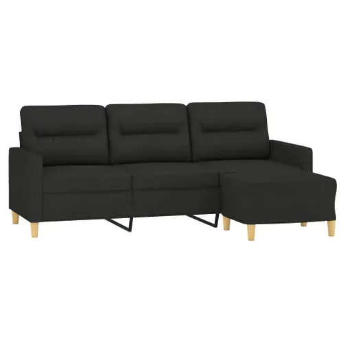 Canapé à 3 Places Avec Repose-pieds Noir 180 Cm Tissu