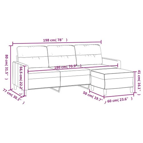 Canapé à 3 Places Avec Repose-pieds Noir 180 Cm Tissu