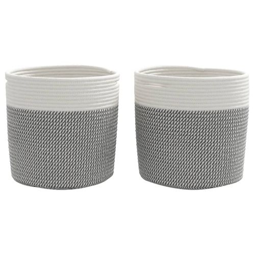 Paniers De Rangement 2 Pièces Gris Et Blanc D.28x28 Cm Coton