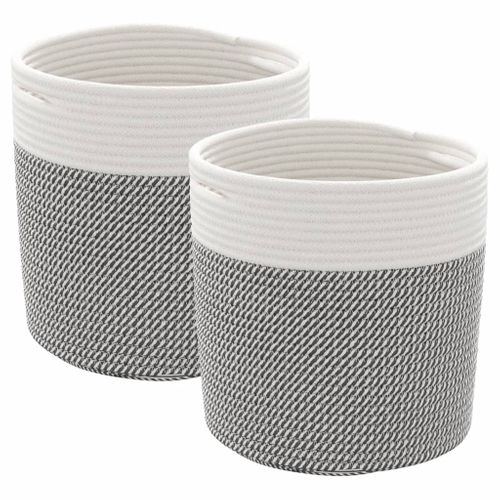 Paniers De Rangement 2 Pièces Gris Et Blanc D.28x28 Cm Coton