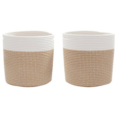 Paniers De Rangement 2 Pièces Marron Et Blanc D.28x28 Cm Coton