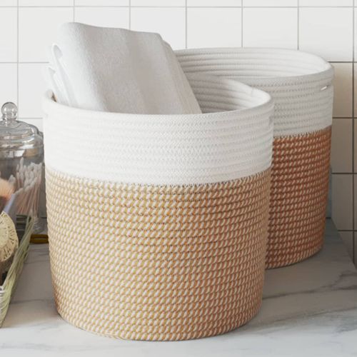 Paniers De Rangement 2 Pièces Marron Et Blanc D.28x28 Cm Coton