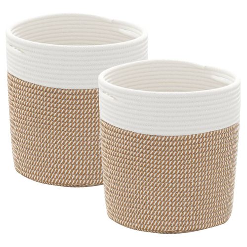 Paniers De Rangement 2 Pièces Marron Et Blanc D.28x28 Cm Coton