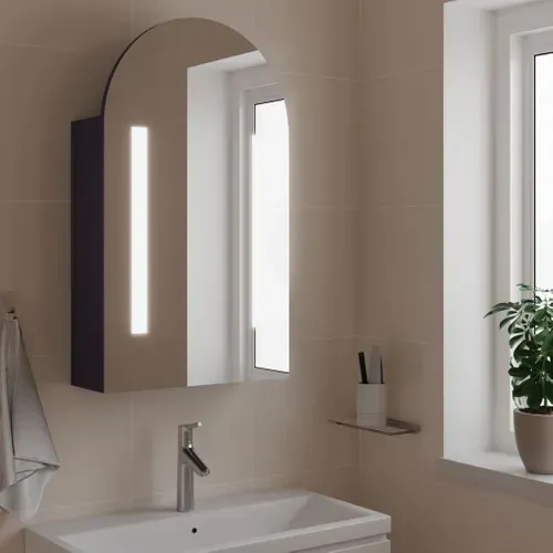 Armoire De Bain À Miroir Avec LED Arquée Gris 42x13x70 Cm