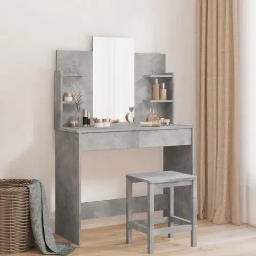 Coiffeuse Avec Miroir Gris Béton 96x39x142 Cm