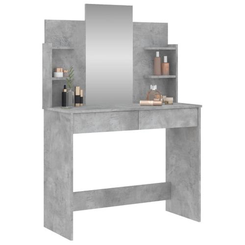 Coiffeuse Avec Miroir Gris Béton 96x39x142 Cm