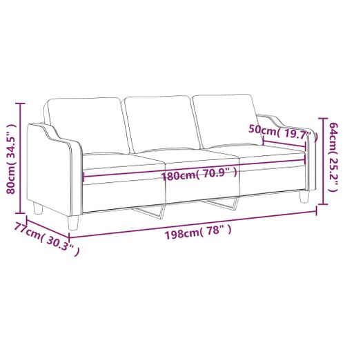 Canapé 3 Places Noir 180 Cm Tissu Mousse Métal Confort