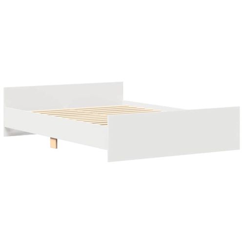 Cadre De Lit Blanc 120x200 Cm Bois Contreplaqué Et Pin Massif Avec Lattes En Contreplaqué