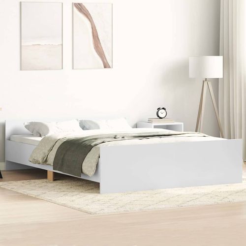 Cadre De Lit Blanc 120x200 Cm Bois Contreplaqué Et Pin Massif Avec Lattes En Contreplaqué