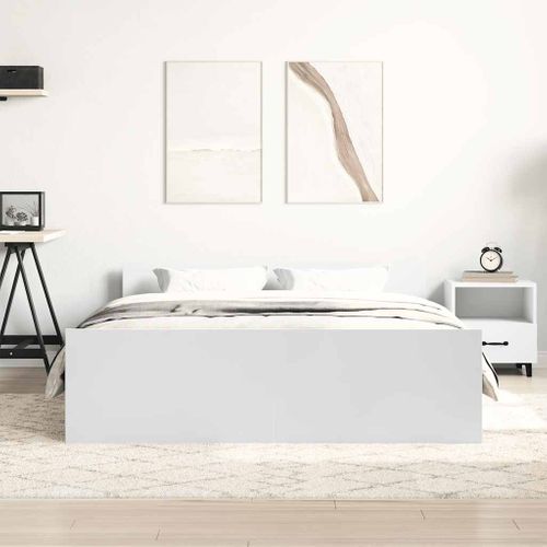 Cadre De Lit Blanc 120x200 Cm Bois Contreplaqué Et Pin Massif Avec Lattes En Contreplaqué