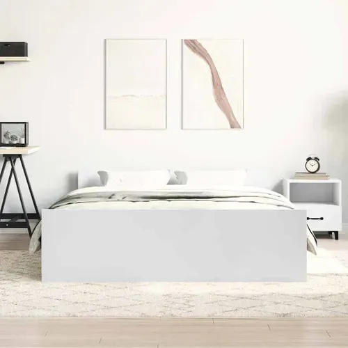 Cadre De Lit 140x190 Cm Bois Blanc Sans Matelas Design Épuré Solide Et Robuste