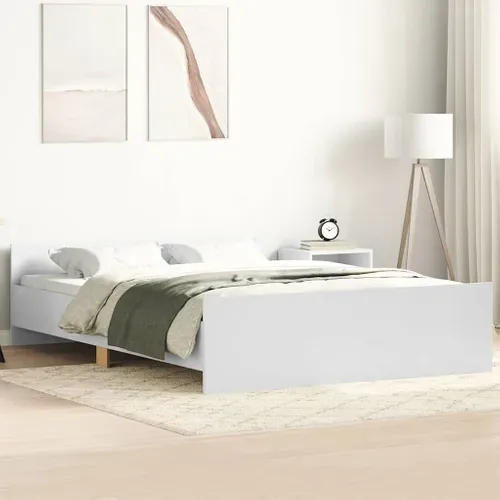 Cadre De Lit 140x190 Cm Bois Blanc Sans Matelas Design Épuré Solide Et Robuste