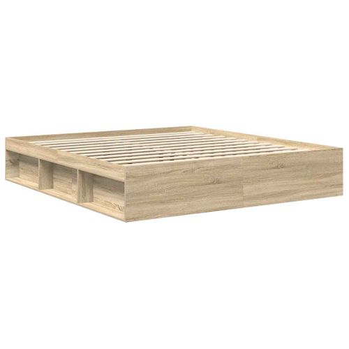 Cadre De Lit 200x200 Cm Sonoma Chêne Bois Massif Robuste Design Contemporain