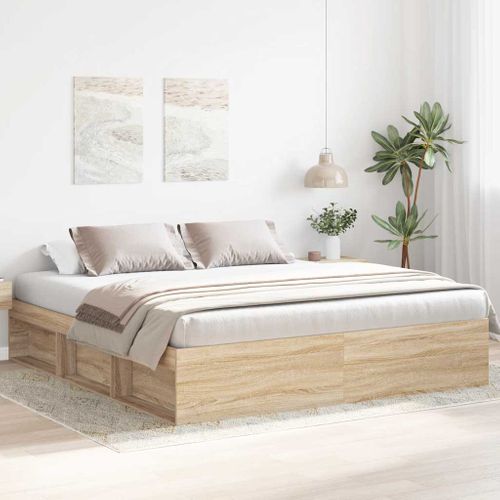 Cadre De Lit 200x200 Cm Sonoma Chêne Bois Massif Robuste Design Contemporain