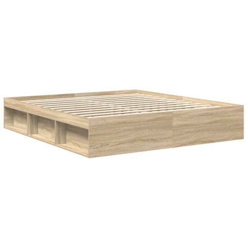 Cadre De Lit 200x200 Cm Sonoma Chêne Bois Massif Robuste Design Contemporain