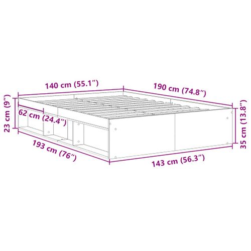 Cadre De Lit Sans Matelas Chêne Sonoma 140x190 Cm