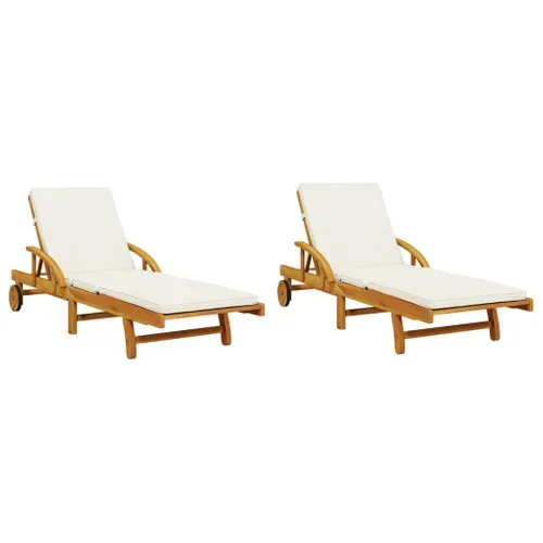 Chaises Longues Lot De 2 Avec Coussins 200x68x83 Cm Bois Acacia