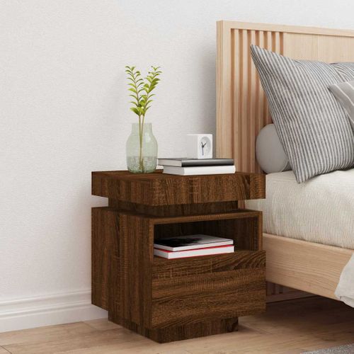 Armoire De Chevet Avec Lumières LED Chêne Marron 40x39x48,5 Cm