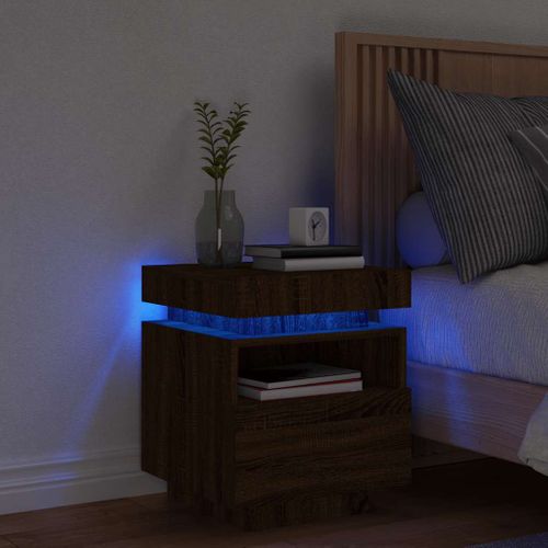 Armoire De Chevet Avec Lumières LED Chêne Marron 40x39x48,5 Cm