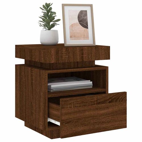 Armoire De Chevet Avec Lumières LED Chêne Marron 40x39x48,5 Cm