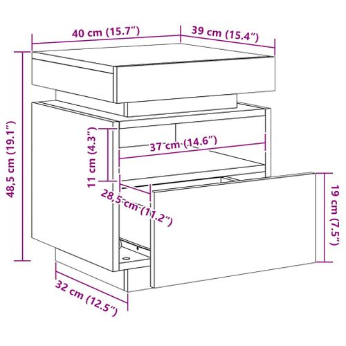 Armoire De Chevet Avec Lumières LED Chêne Marron 40x39x48,5 Cm