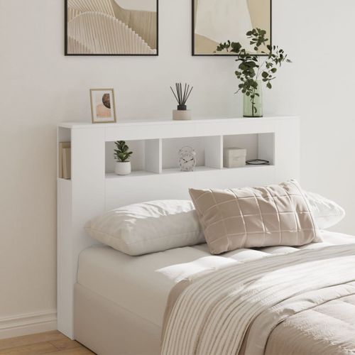 Tête De Lit LED Blanc 140x18,5x103,5 Cm Bois Contreplaqué