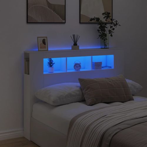 Tête De Lit LED Blanc 140x18,5x103,5 Cm Bois Contreplaqué