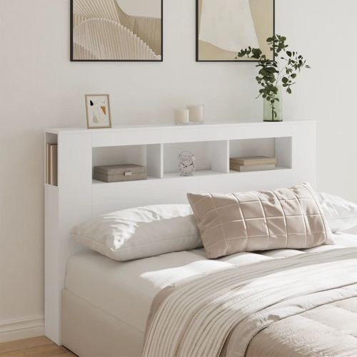Tête De Lit LED Blanc 160x18,5x103,5 Cm Bois Contreplaqué