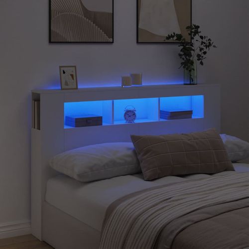 Tête De Lit LED Blanc 160x18,5x103,5 Cm Bois Contreplaqué