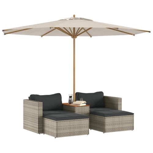 Salon De Jardin 5 Pièces Avec Coussins Gris Résine Tressée Acacia