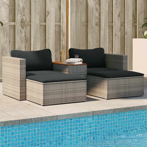 Salon De Jardin 5 Pièces Avec Coussins Gris Résine Tressée Acacia
