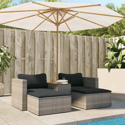 Salon De Jardin 5 Pièces Avec Coussins Gris Résine Tressée Acacia