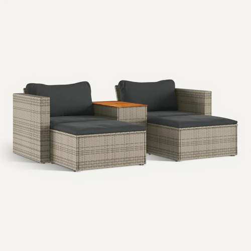 Salon De Jardin 5 Pièces Avec Coussins Gris Résine Tressée Acacia