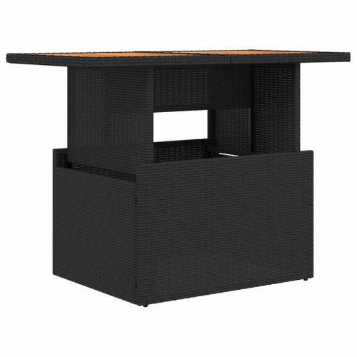 Table Basse De Jardin Relevable En Résine Tressée Et Bois - 100x55x75 Cm - Noir