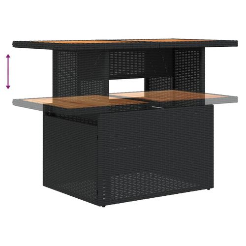 Table Basse De Jardin Relevable En Résine Tressée Et Bois - 100x55x75 Cm - Noir